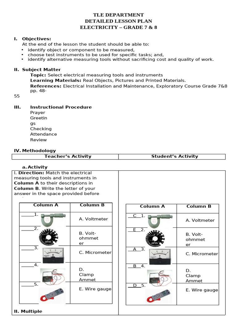 Electrical Measuring Tools for Grades 7-8 | PDF | Voltage | Electricity
