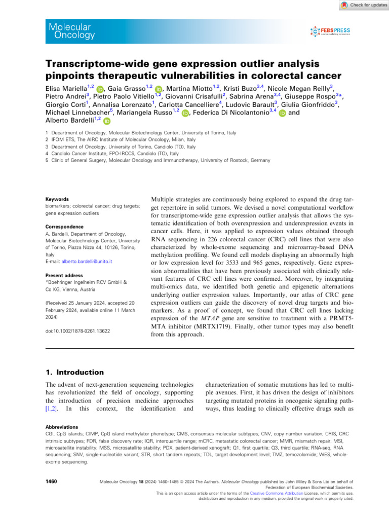 Molecular Oncology - 2024 - Mariella - Transcriptome Wide Gene ...