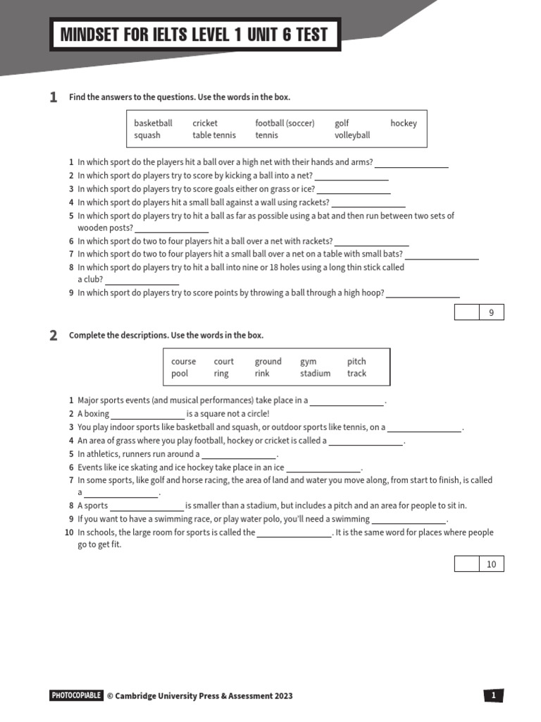 Mindset R L1 UnitTests U06 Student | PDF | Association Football | Cricket