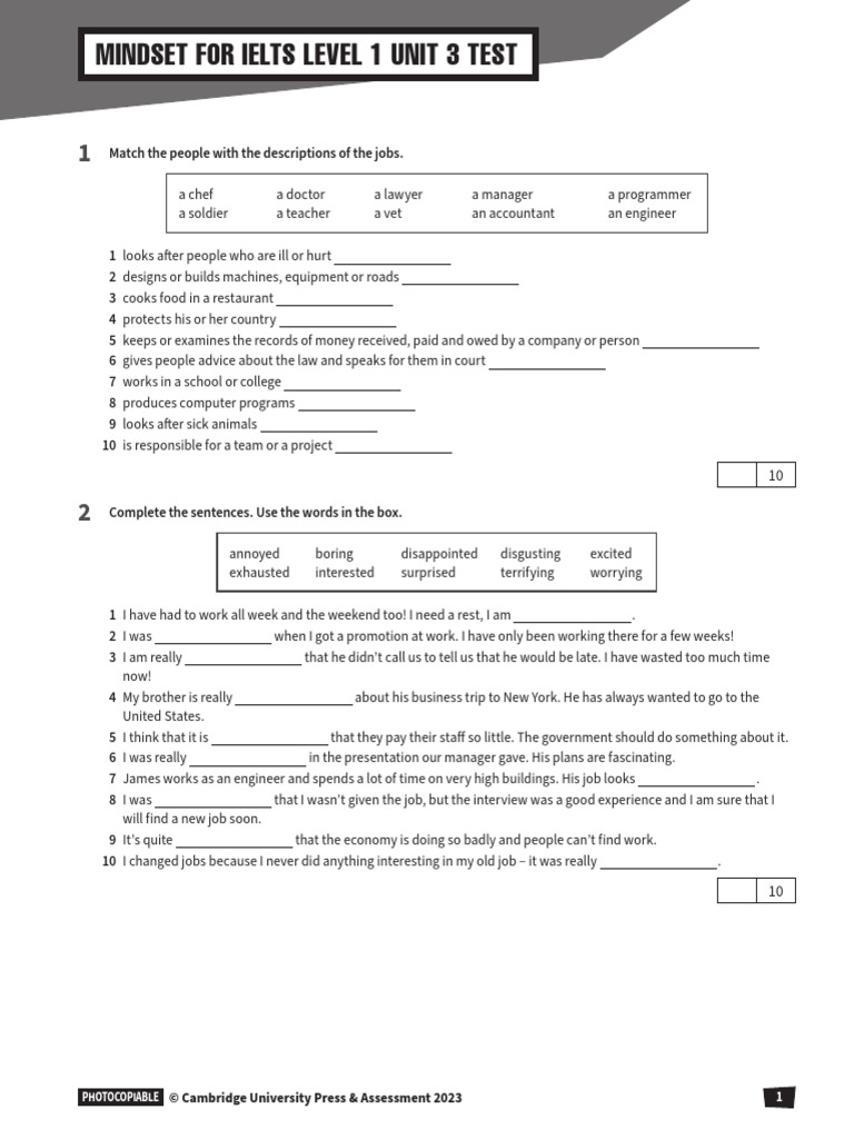 IELTS Level 1 Unit 3 Test Worksheet | PDF | International English ...