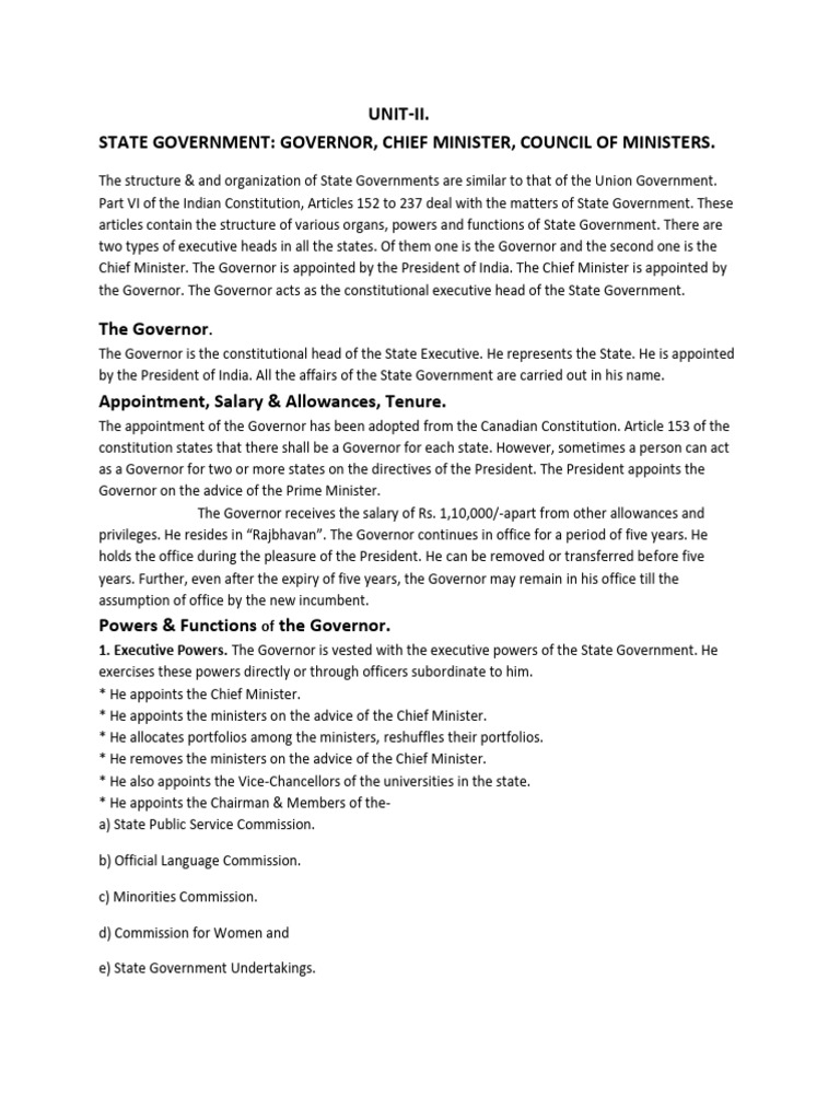 Structure of State Government in India | PDF | Cabinet (Government ...