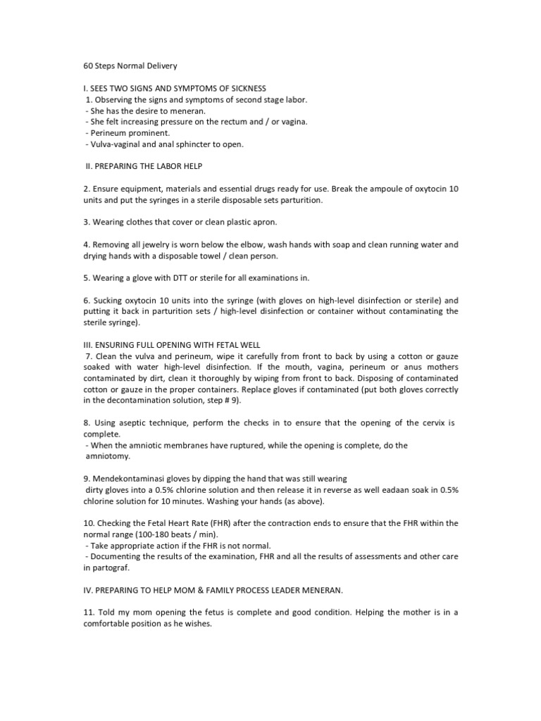 Steps of Normal Vaginal Delivery | PDF | Uterus | Childbirth