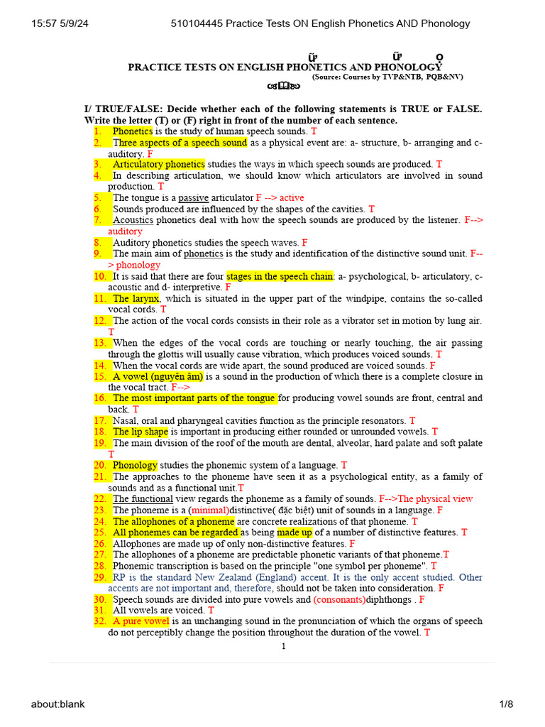 English Phonetics and Phonology Test | PDF | Syllable | Consonant