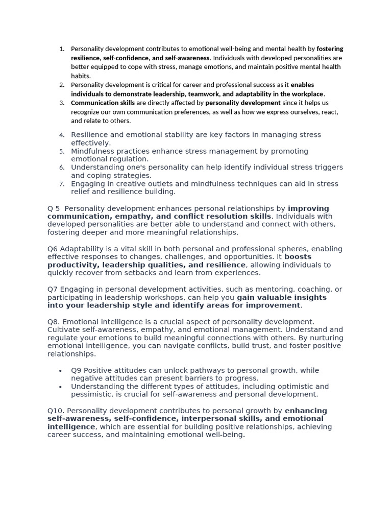 Personality Development Contributes To Emotional Well | PDF ...