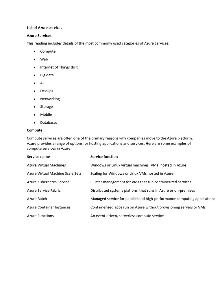 Comprehensive Azure Services Overview | PDF | Microsoft Azure | Machine ...