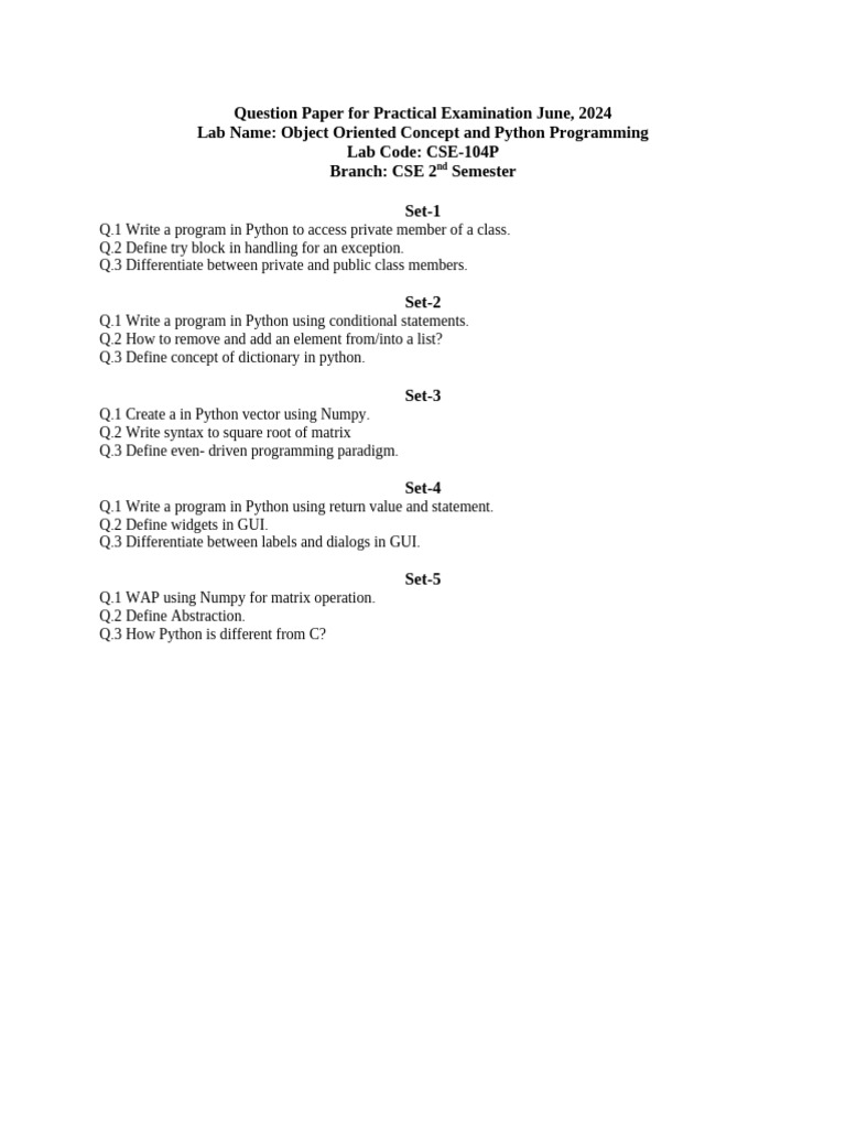 Question Paper For Practical Examination June | PDF