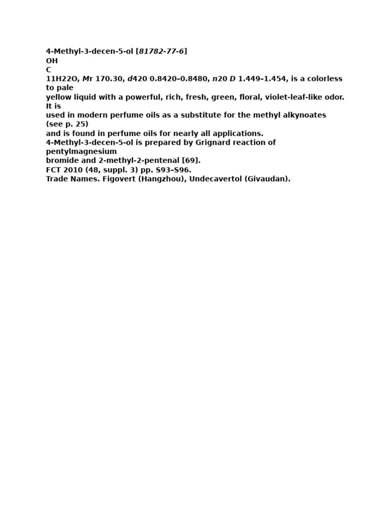4-Methyl-3-decen-5-ol Overview | PDF