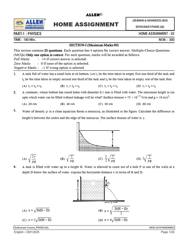 JEE 2026 Physics Home Assignment 02 | PDF | Physical Sciences | Atoms
