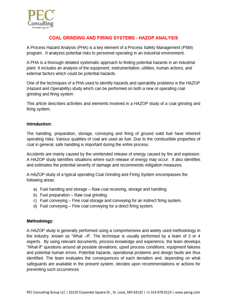 HAZOP Analysis for Coal Grinding Systems | PDF | Safety