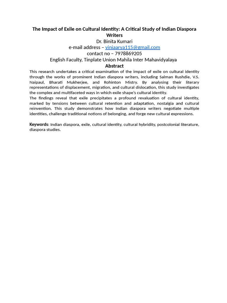 The Impact of Exile On Cultural Identity | PDF