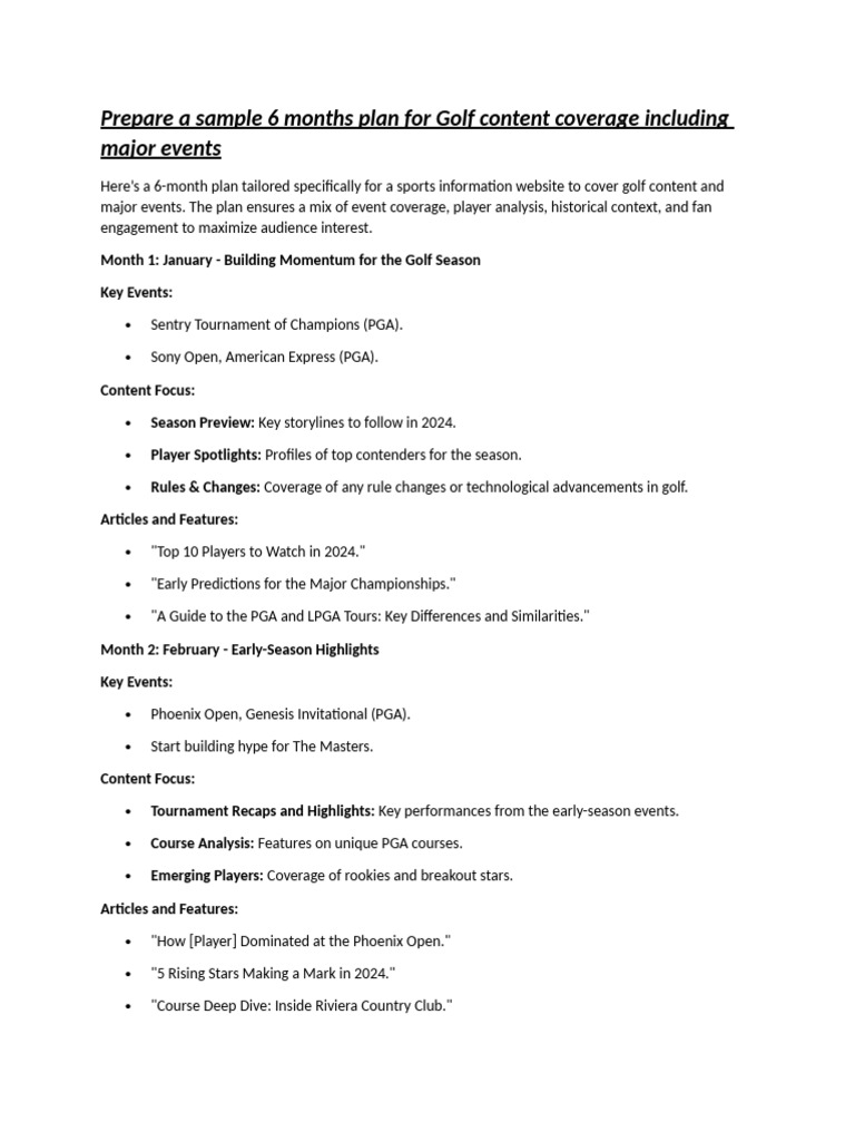 Golf Content Coverage Plan: 6 Months | PDF | Search Engine Optimization ...