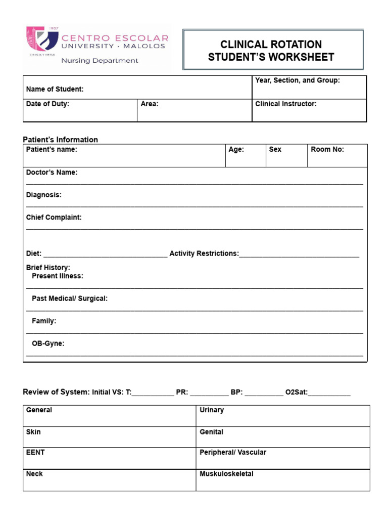 Clinical Rotation Student Worksheet 2 | PDF | Health Sciences ...