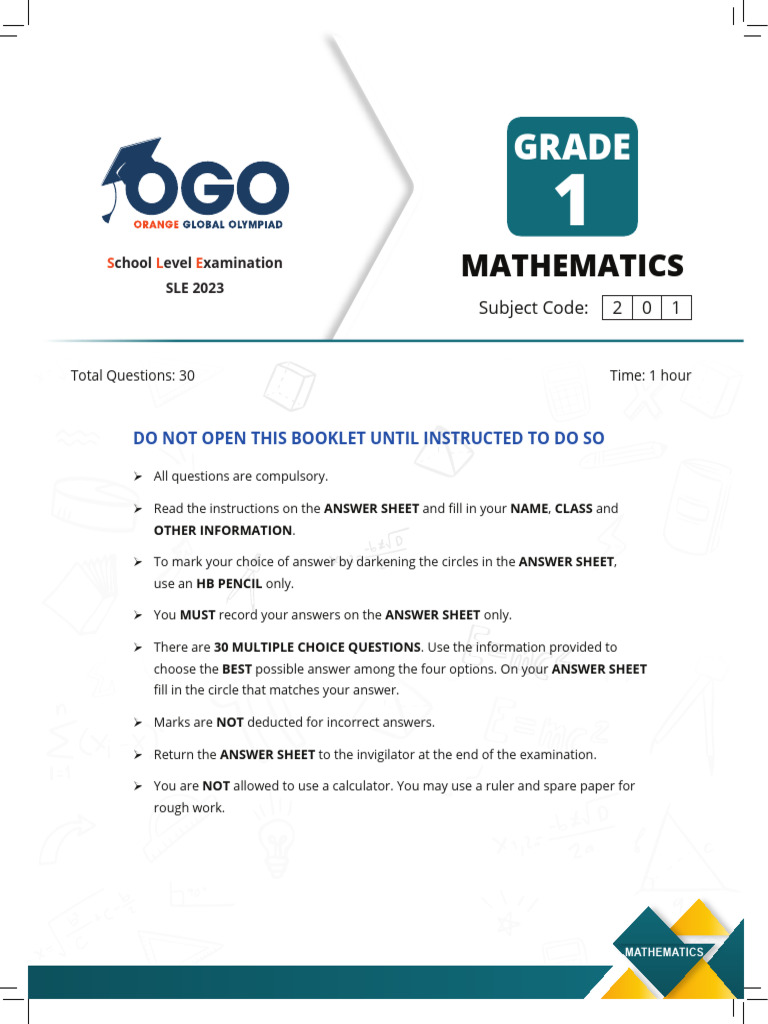 Grade 1 Mathematics Exam SLE 2023 | PDF | Mathematics
