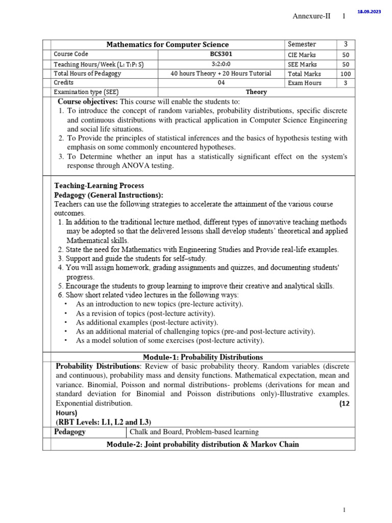 Mathematics for Computer Science Course | PDF | Probability ...