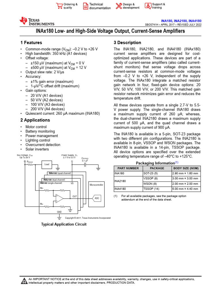 Ina 180 | PDF | Amplifier | Electrostatic Discharge