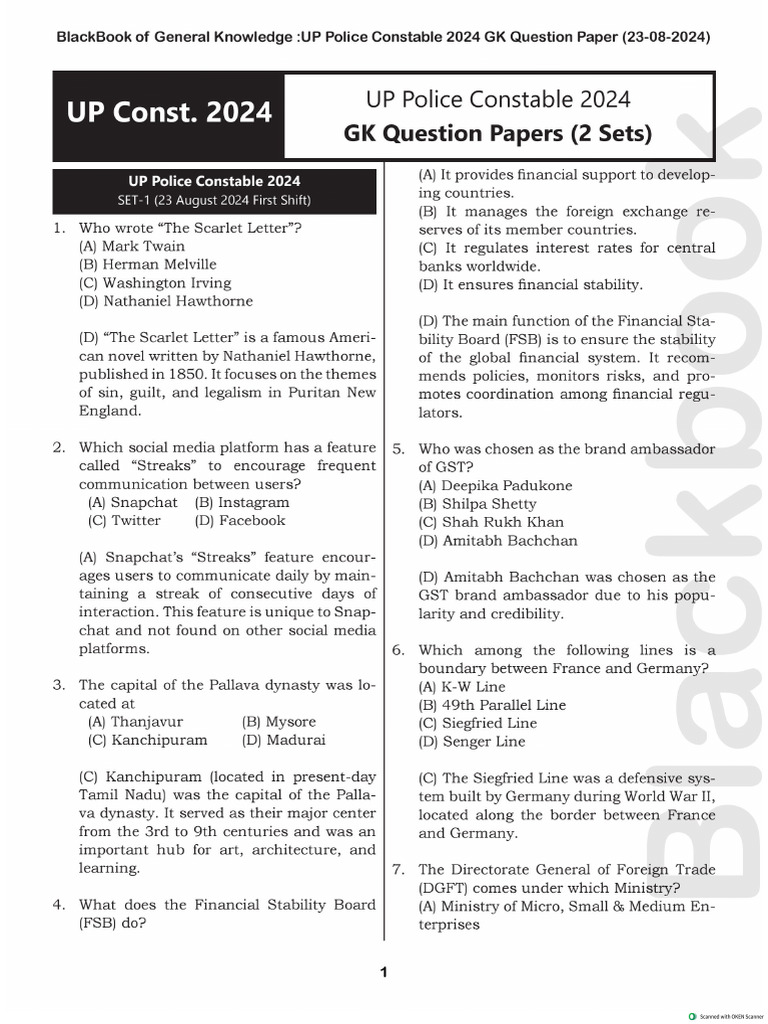UP Police Constable GK Set 2. 2024 | PDF