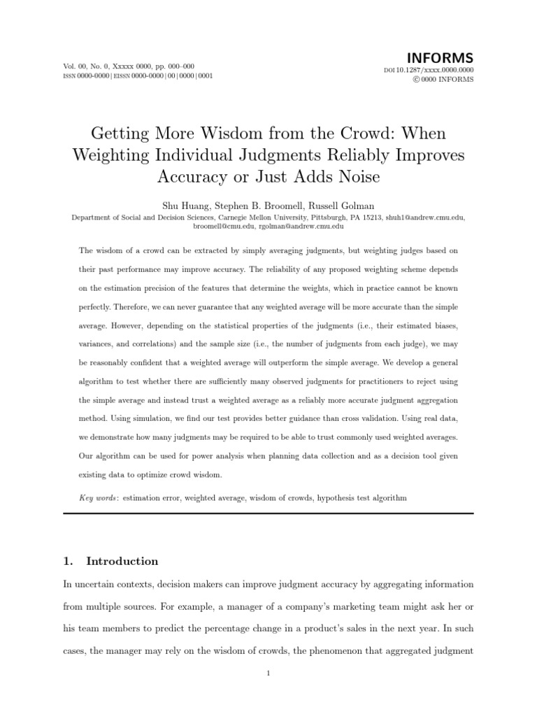 Optimizing Crowd Wisdom with Weighted Averages | PDF | Weighted ...