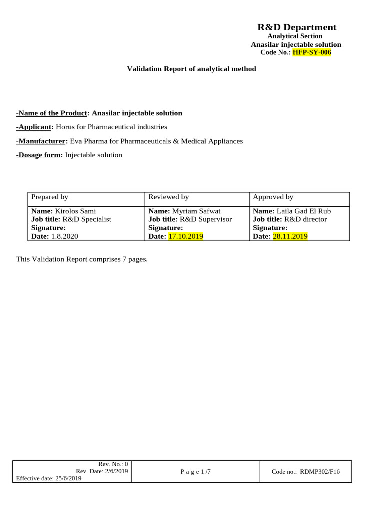 Anasilar Injectable Solution Validation Report | PDF | Detection Limit ...