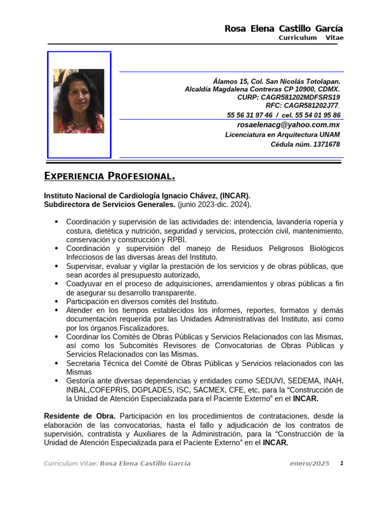 Curriculum Vitae Rosa Elena Castillo | PDF | México | Ingeniero civil