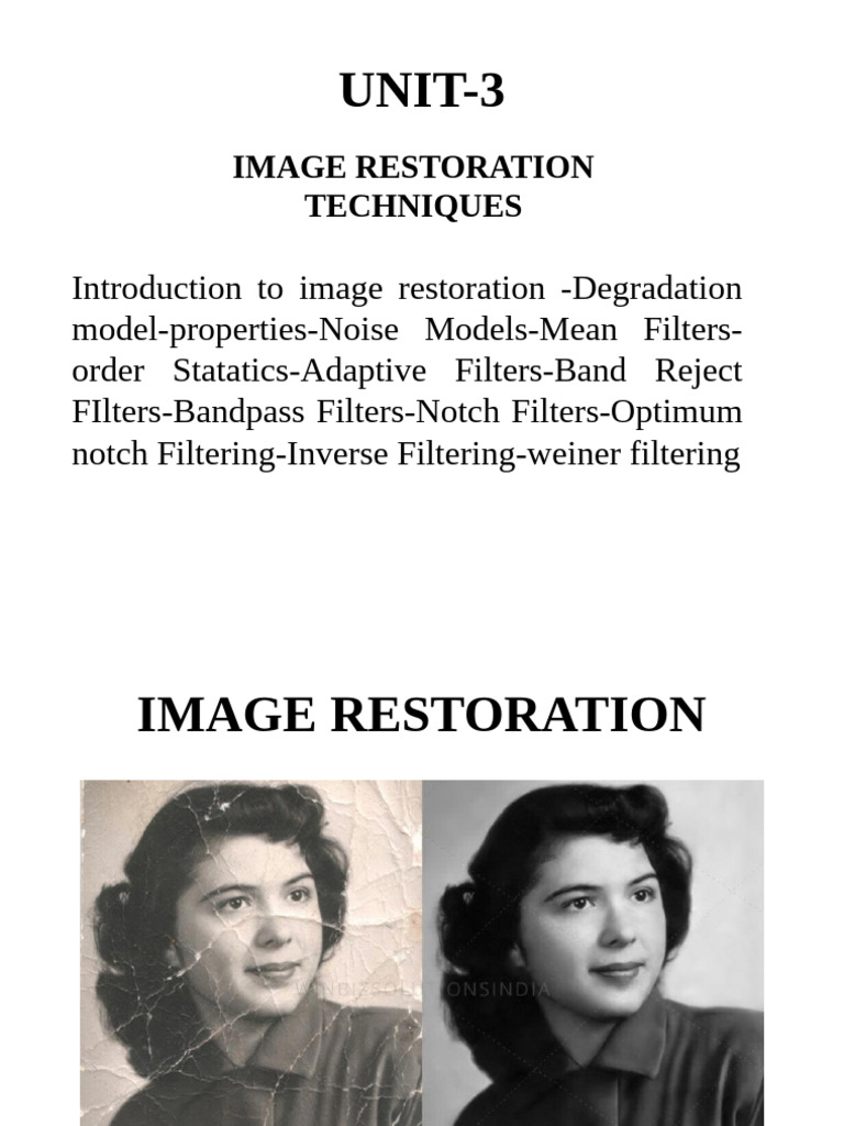 Image Restoration Techniques Overview | PDF | Signal Processing | Imaging