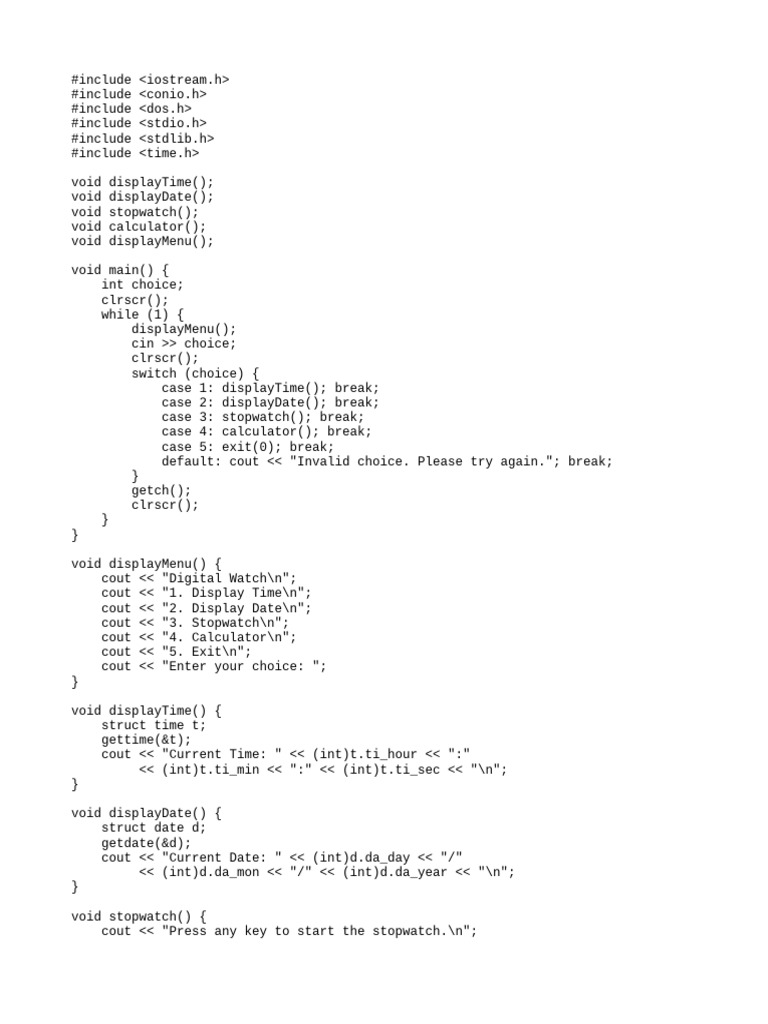 Digital Watch and Utility Program | PDF