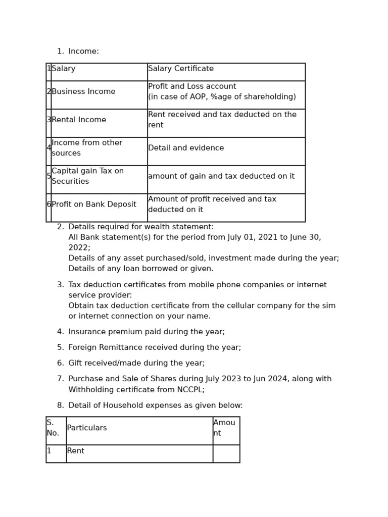 Comprehensive Tax and Income Documentation Guide | PDF | Taxes | Expense