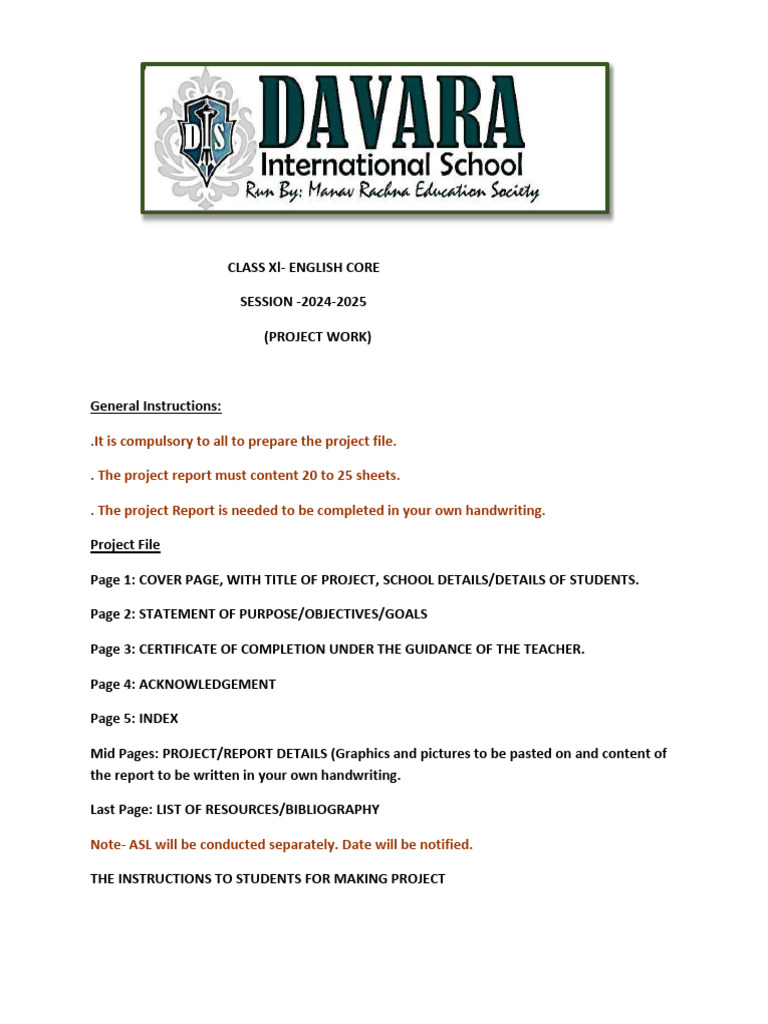 Class 12 English Project Guidelines | PDF