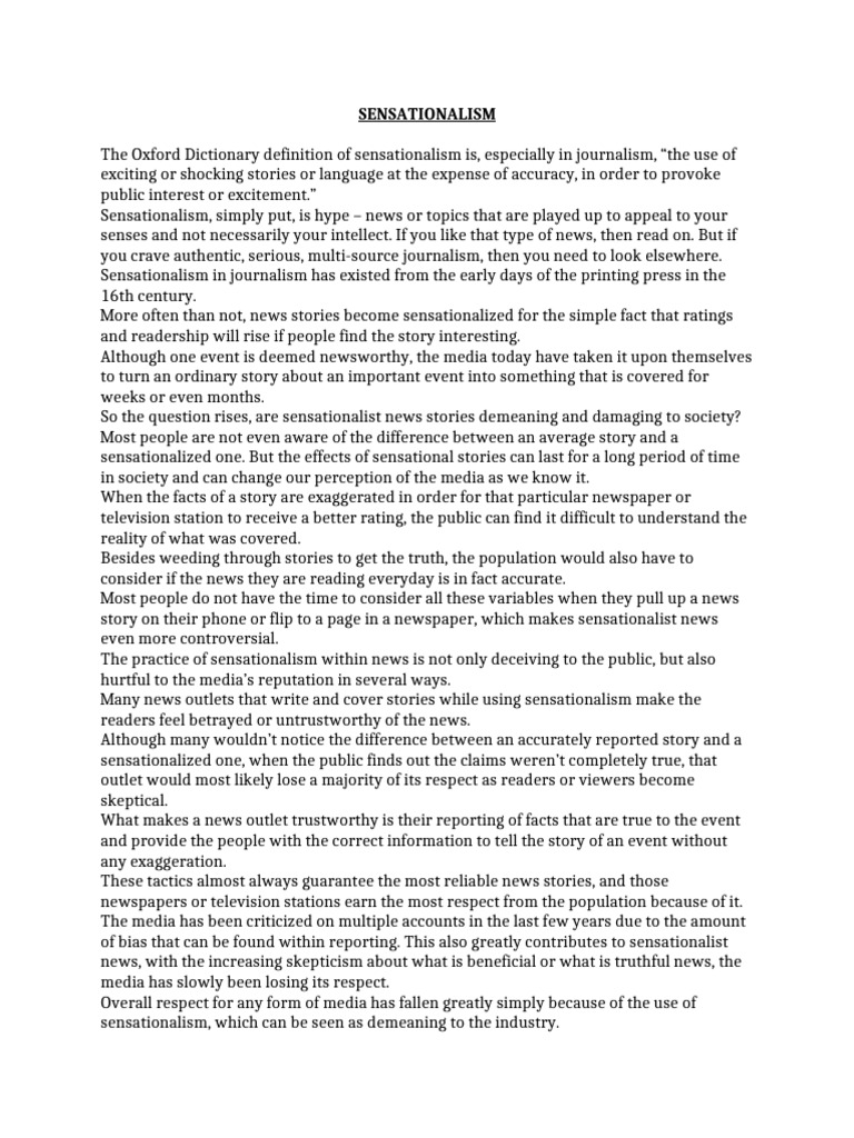 Sensationalism | PDF | News | Public Sphere