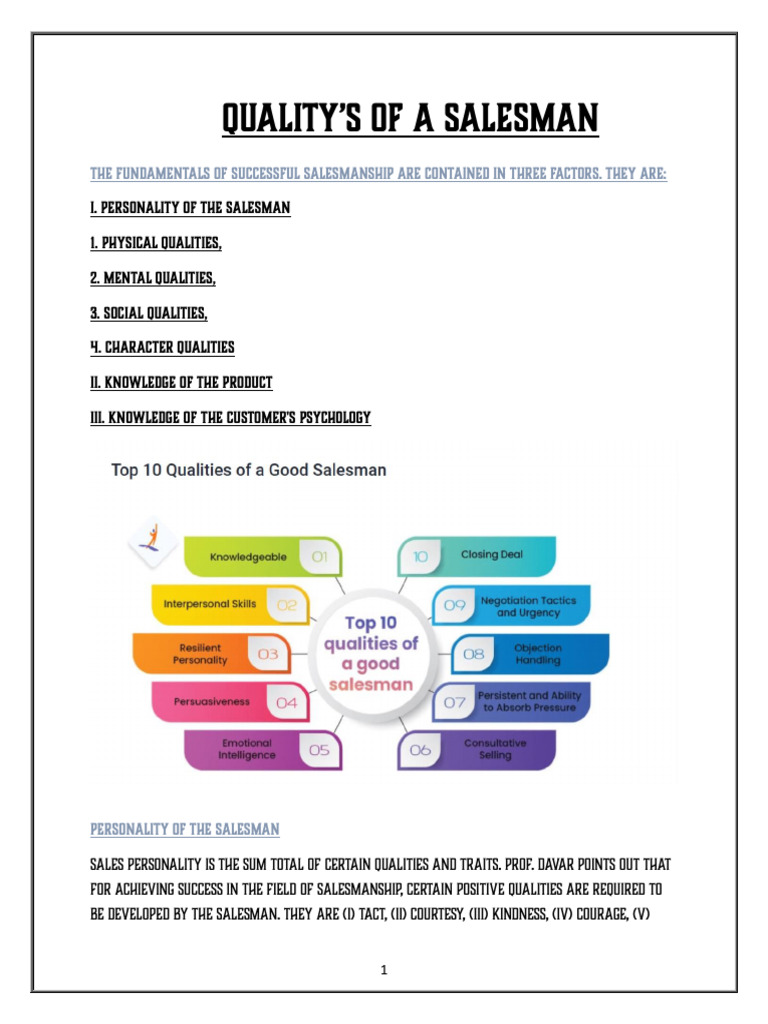 Essential Salesman Qualities Explained | PDF | Sales | Behavior