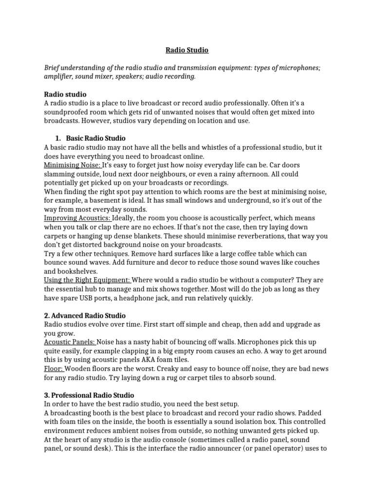 Radio Studio Equipment Overview | PDF | Amplifier | Transmitter