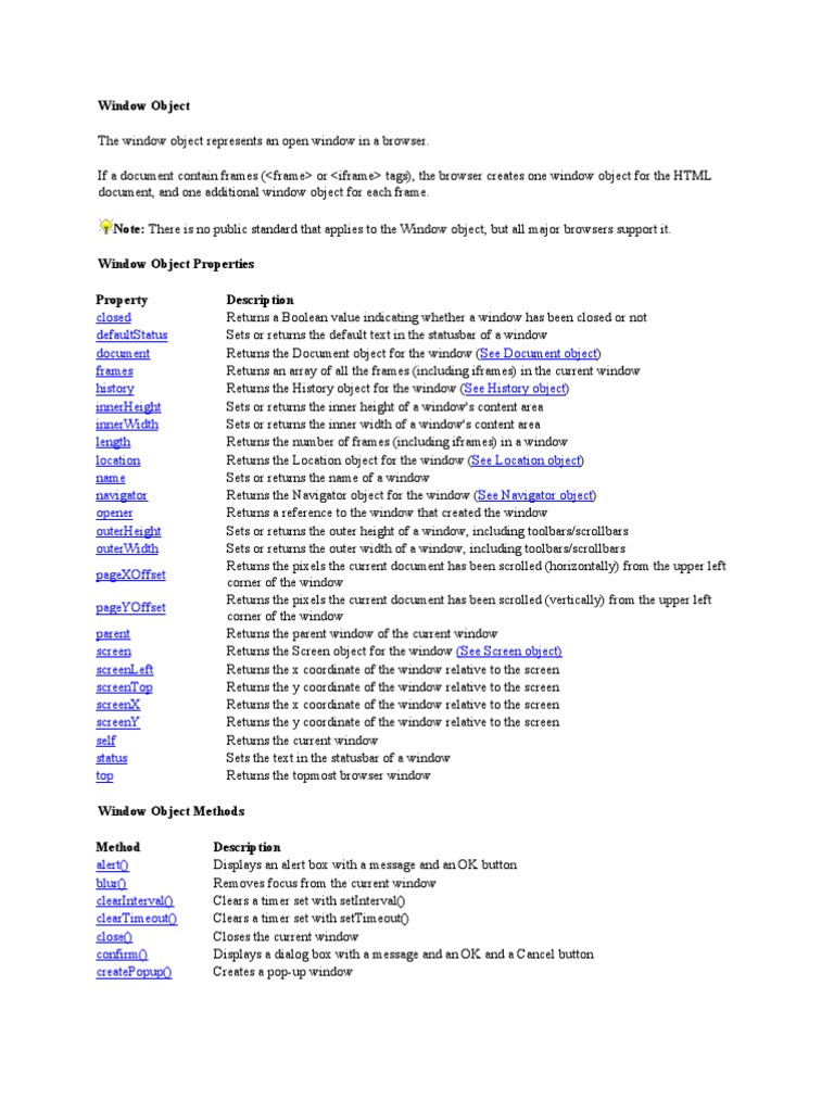 Window Object | PDF | Html Element | Computing