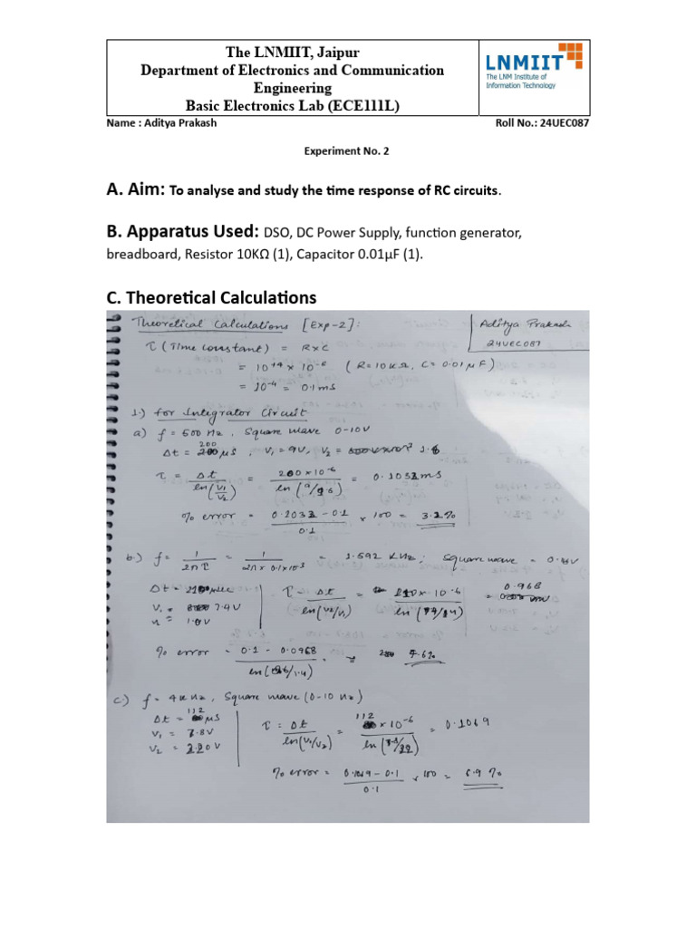 RC Circuit Time Response Analysis | PDF