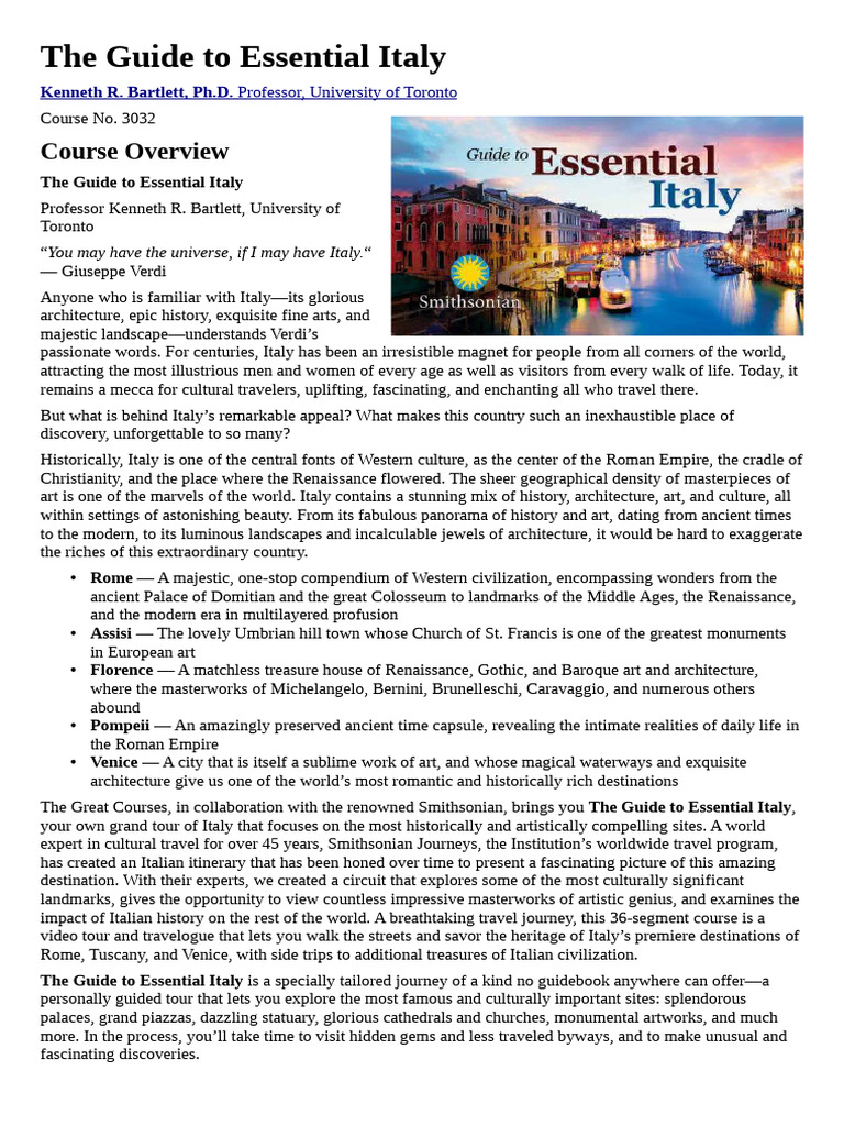 Essential Italy: A Cultural Journey | PDF | Florence | Rome