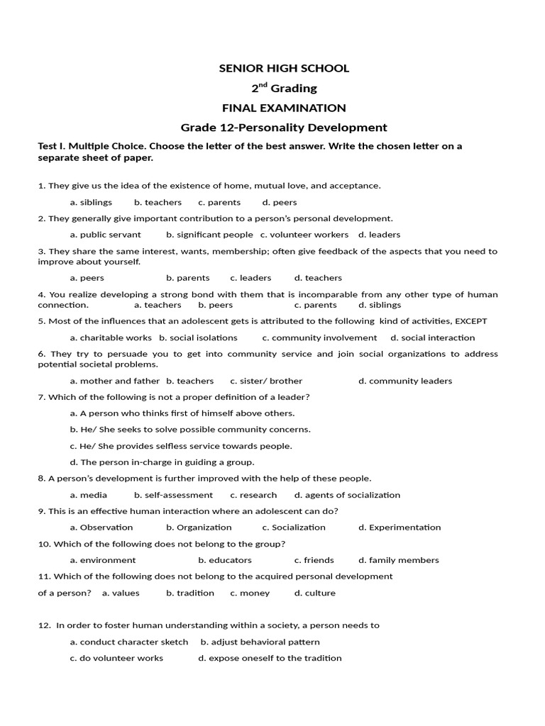 Summative SENIOR HIGH SCHOOL | PDF | Adolescence | Socialization