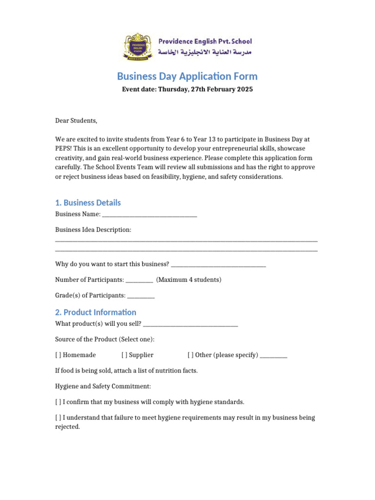 Business Day Application Form 2025 | PDF | Target Audience | Pricing