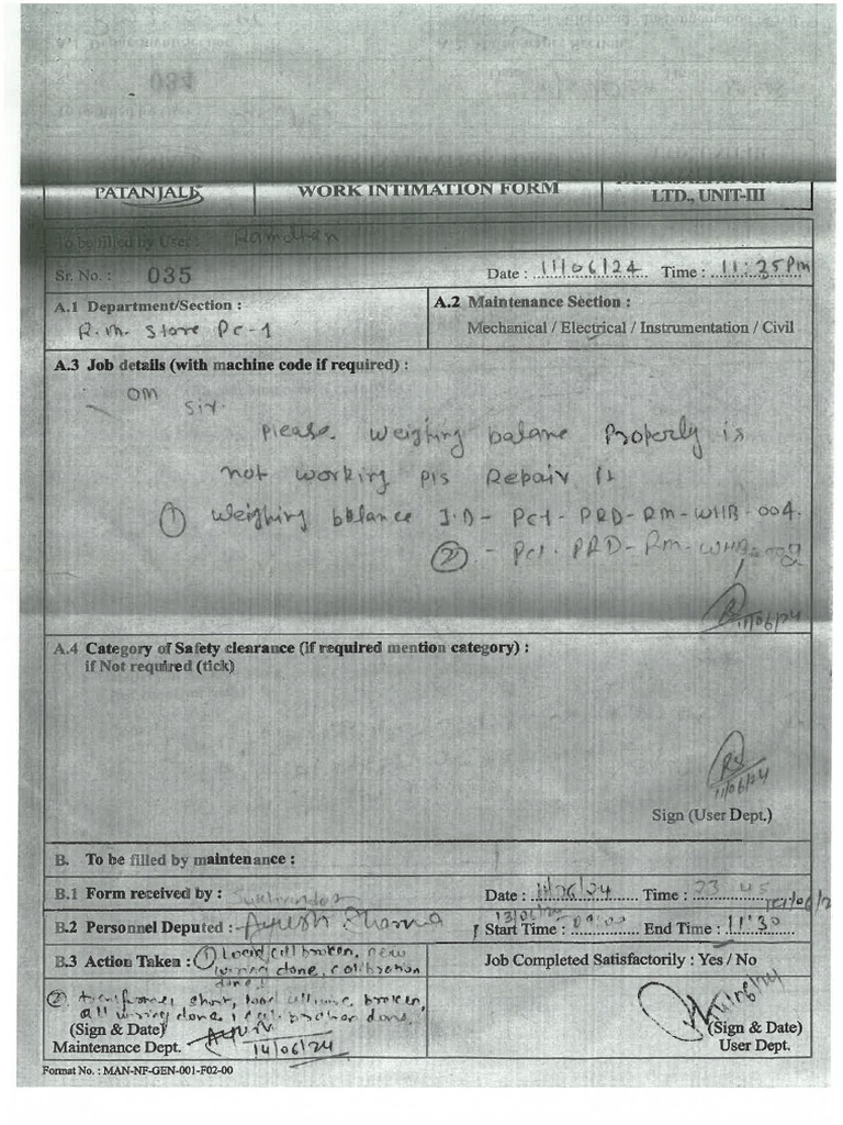 Work Intimation Requistion | PDF