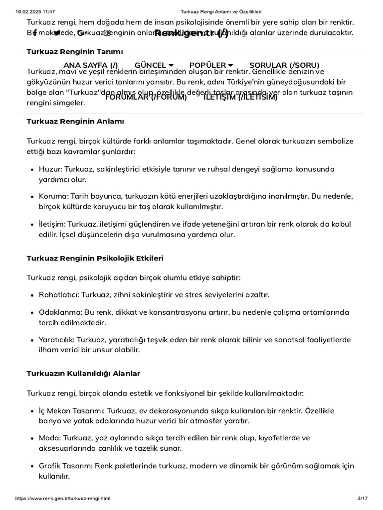 Turkuaz Rengi Anlamı Ve Özellikleri | PDF