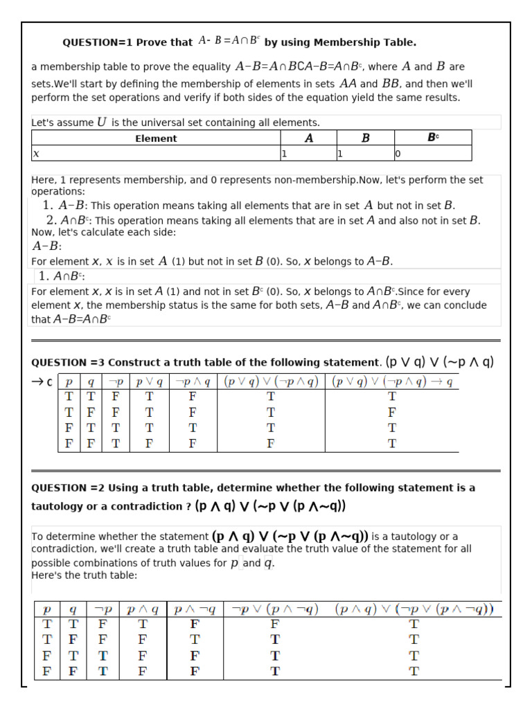 Set Operations and Truth Tables Explained | PDF | Argument ...