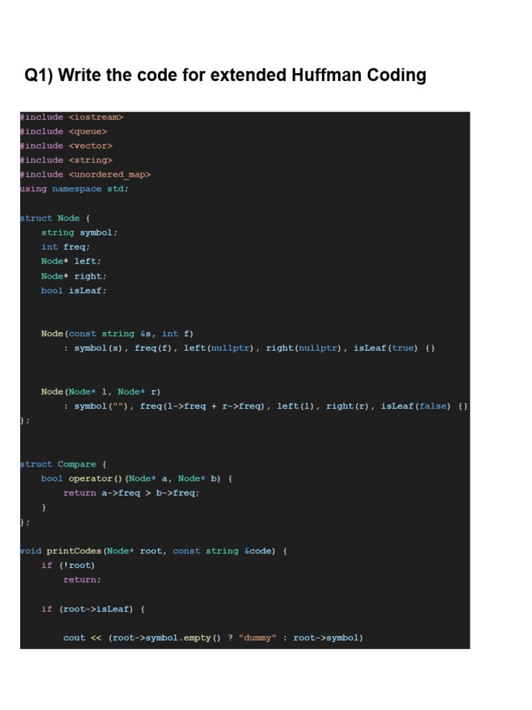 Q1) Write The Code For Extended Huffman Coding | PDF