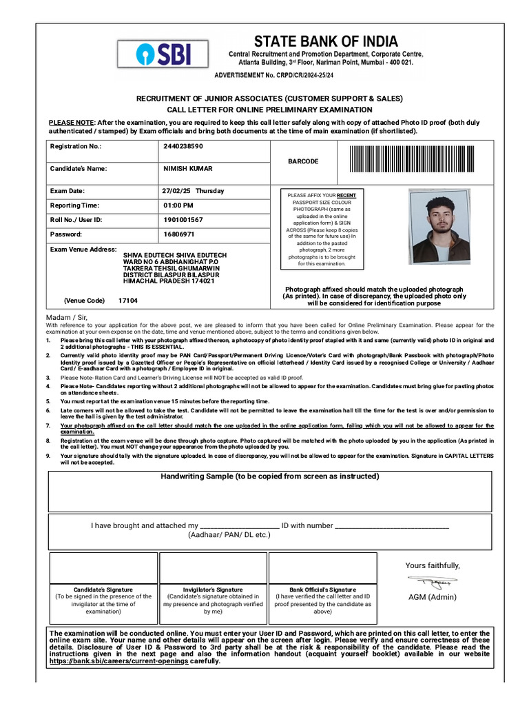Sbi Clerk 2025 Admit Card PDF Identity Document Government And Personhood