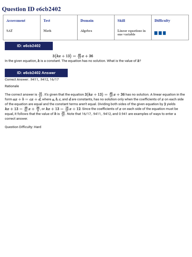 Linear Equations in One Variable - SR - Section 1 | PDF