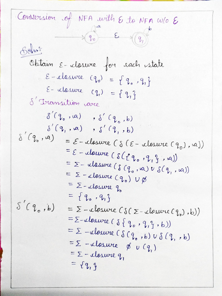 TOC (Conversion of NFA with ε to NFA without ε) | PDF