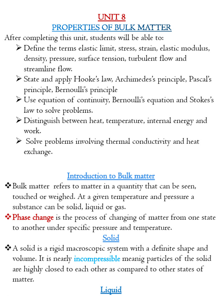 Properties of Bulk Matter Explained | PDF | Elasticity (Physics ...