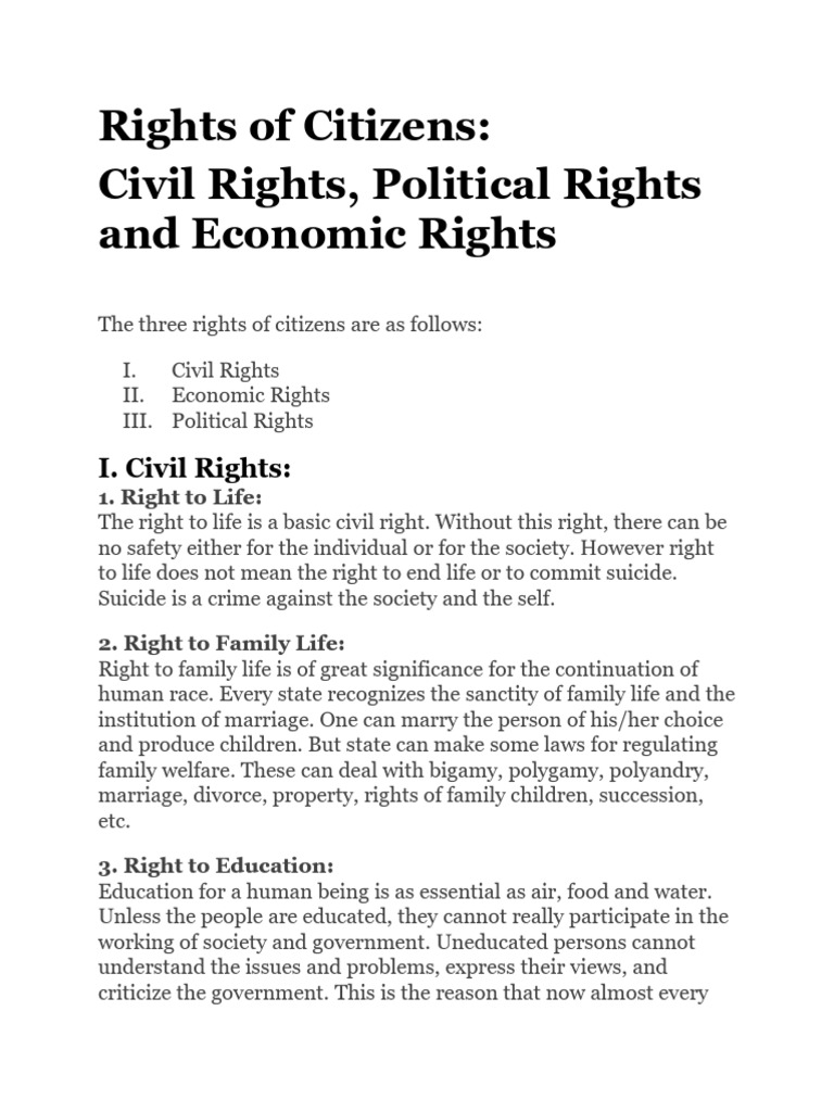 Citizens' Rights: Civil, Economic, Political | PDF | Social Equality ...