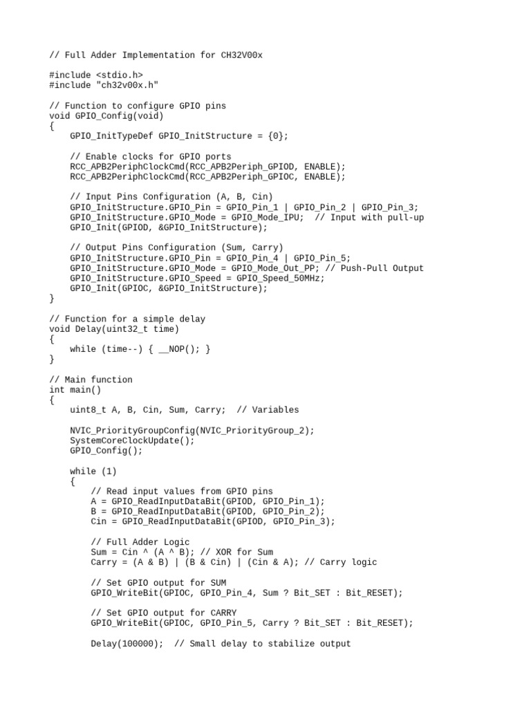 Full Adder GPIO Configuration Code | PDF