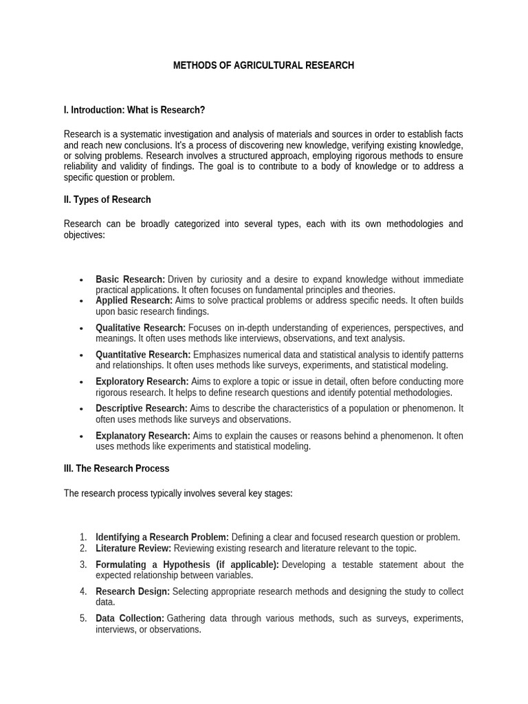 Agricultural Research Methods Explained | PDF | Methodology ...