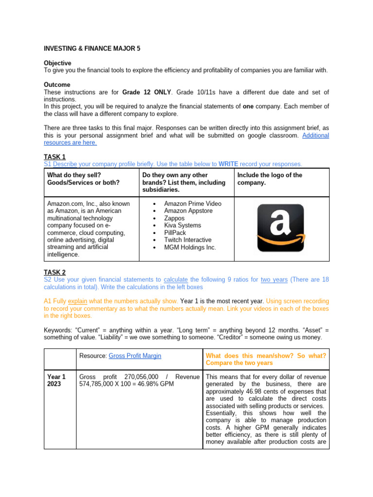 04.20.2024 Financial Ratio Analysis For Amazon | PDF | Gross Margin ...