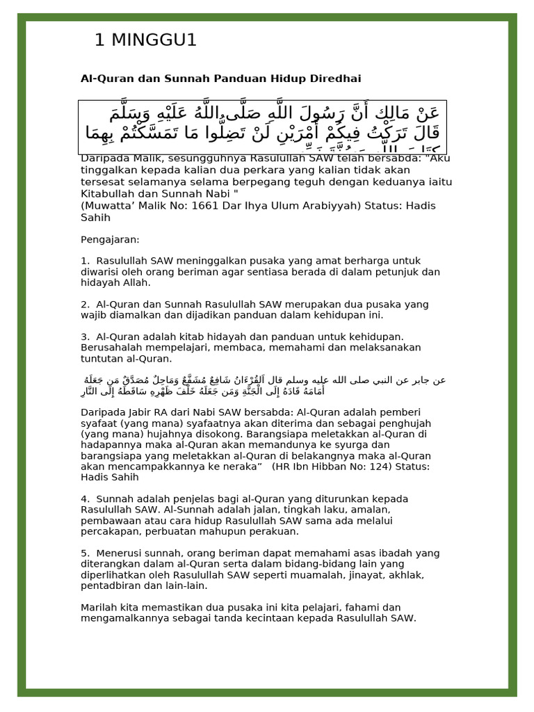 Al-Quran Dan Sunnah Panduan Hidup Diredhai | PDF