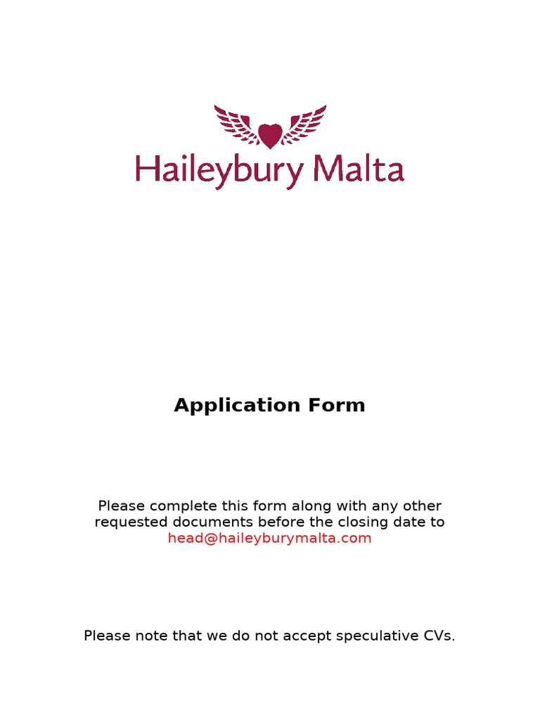 Haileybury Malta Application Form | PDF | Employment | Child Care