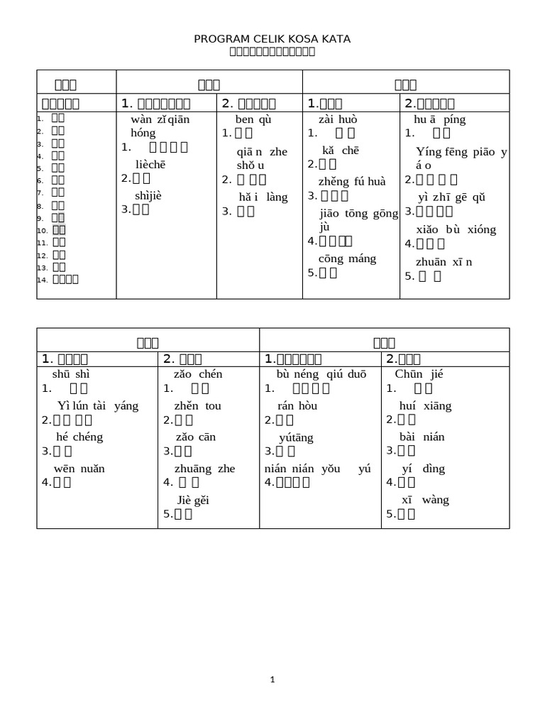 二年级生词和听写记录表 | PDF